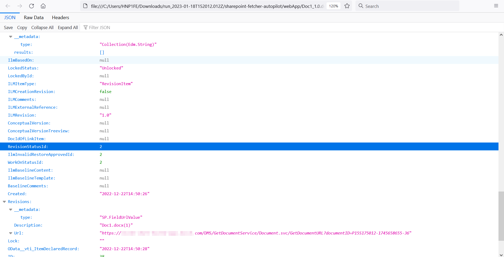 Screenshot of the 'my_doc__properties__.json' file, opened in the browser.