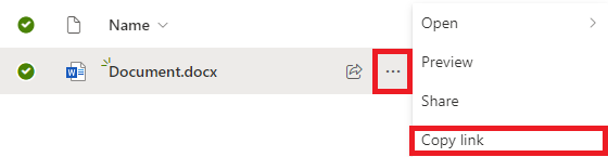 Screenshot of the 'Copy link' button location on cloud SharePoint